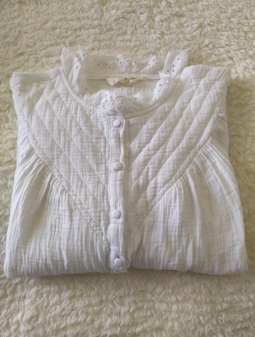 Blusa de Gaze de Crochê de Algodão Boho Cherry Paris Branca G – photo 2